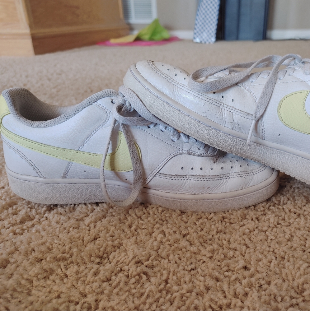 WomensWhite and Yellow Nike Low Tops